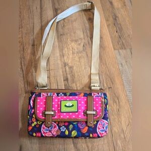 Lily Bloom Small Crossbody Water Lilies Logo & Leaves Zipped  6" x 9" Strap Bag